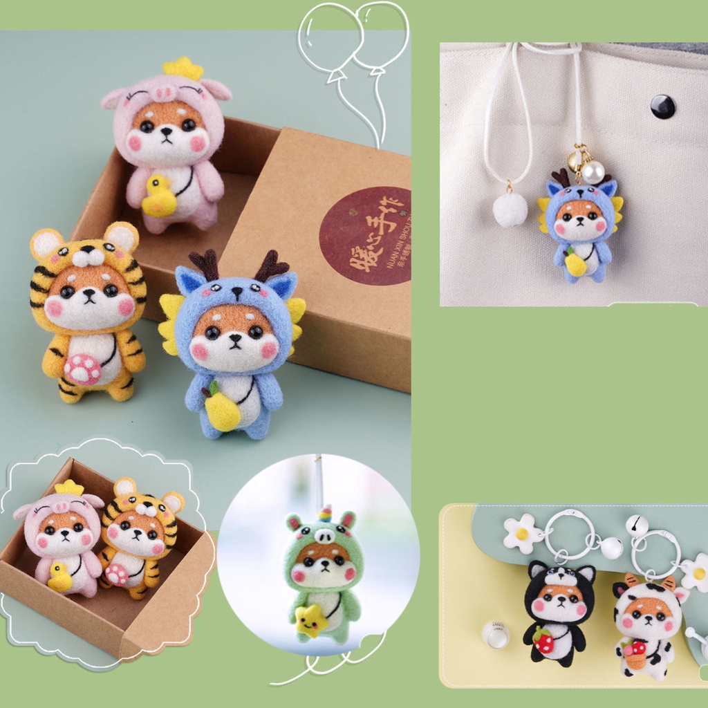 Len Chọc Handmade, Bộ Kit Len Chọc  Shiba 12 Con Giáp