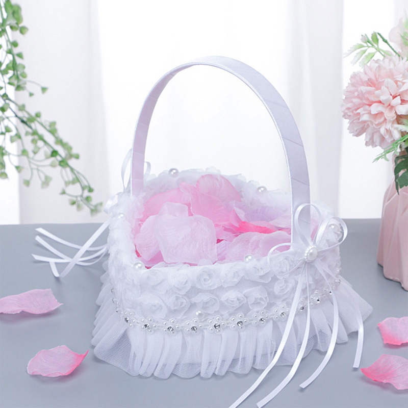 Giỏ Hoa Nhỏ Hình Tròn / Trái Tim Màu Trắng Trang Trí Đám Cưới Cho Bé Gái