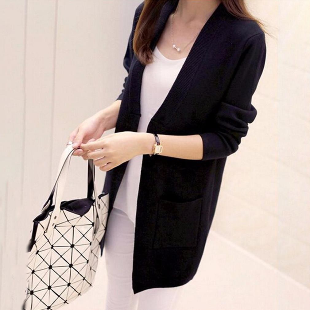 Áo khoác len cardigan form dài rộng phong cách Hàn Quốc xinh xắn