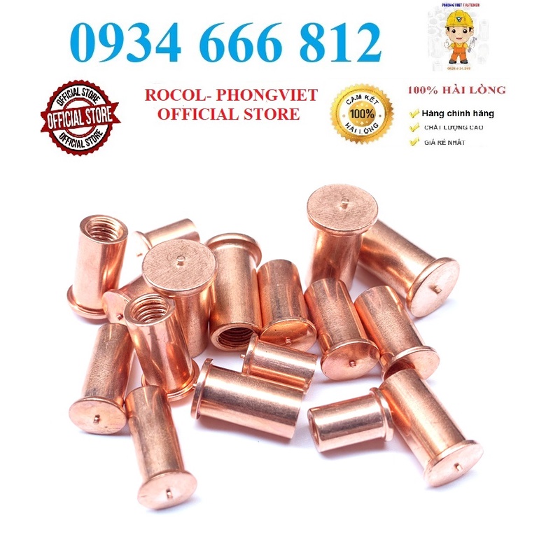 Combo 50c ecu hàn chập hàn nổ M3x6, M3x8,M3x10,M3x12,M3x16,M3x20 thép mạ đồng