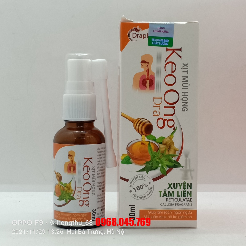 Xịt mũi họng Keo Ong Dra - Giúp làm sạch, ngăn ngừa vi khuẩn, hỗ trợ giảm ho chai 30ml