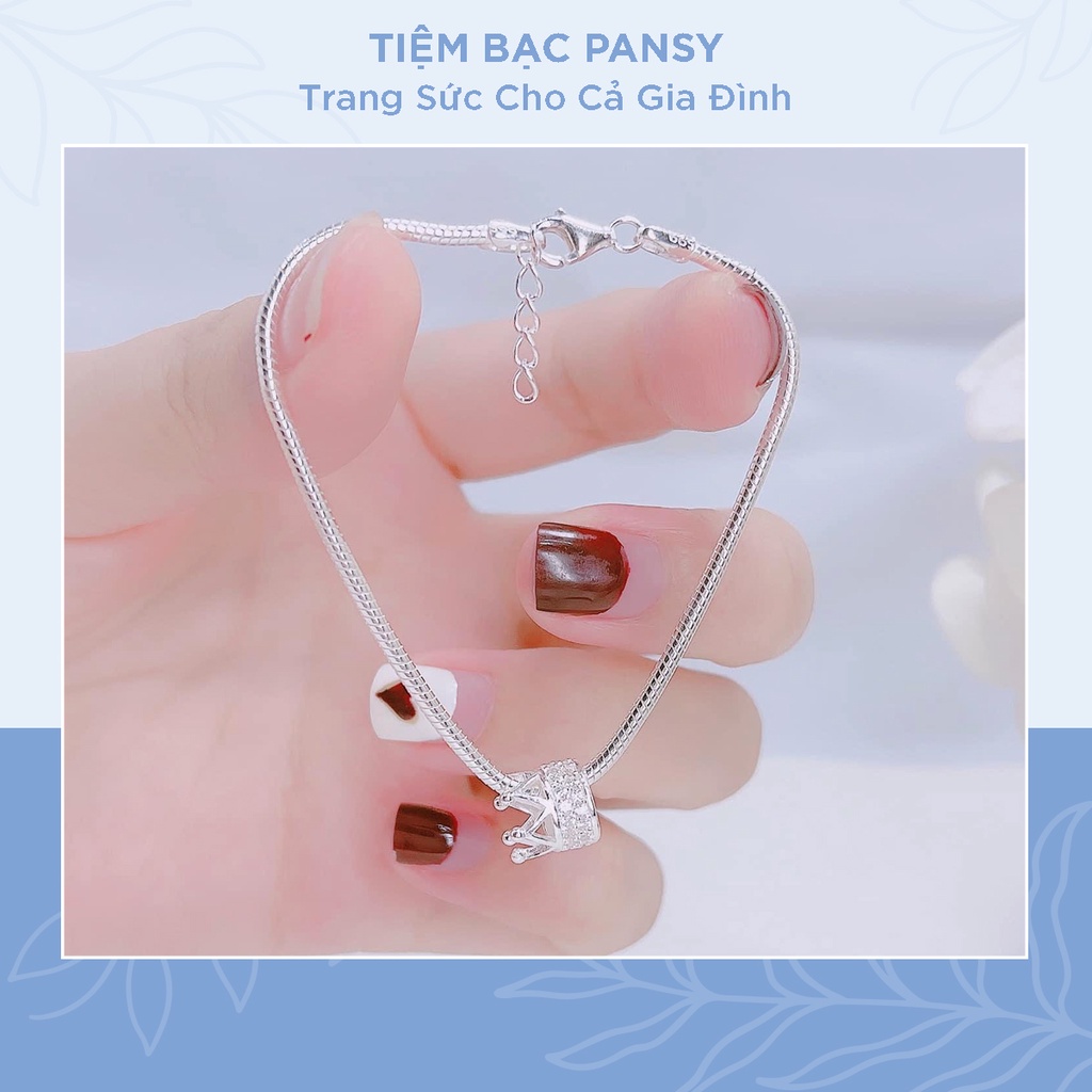 Vòng tay bạc nữ PANSY hình vương miện xinh xắn - Lắc tay thuôn dây mì chắc chắn bạc ta thật