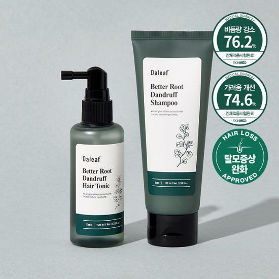 Combo Xịt Dưỡng Tóc & Dầu Gội Cho Tóc Gãy R ụng Daleaf Better Root Dandruff Hair Tonic 100ml + Shampoo 100ml