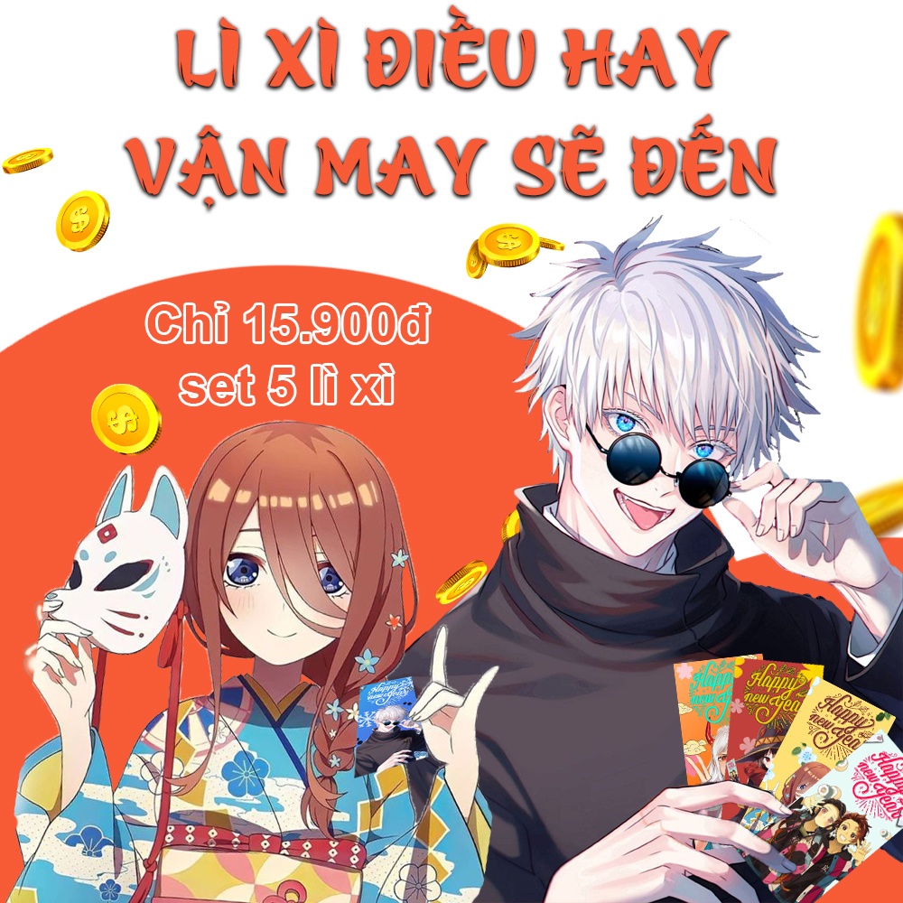 Set 5 Bao Lì Xì Tết  2022 Anime - One Piece, Jujutsu Kaisen, 5 Toubun, Kimetsu no Yaiba, KonoSuba