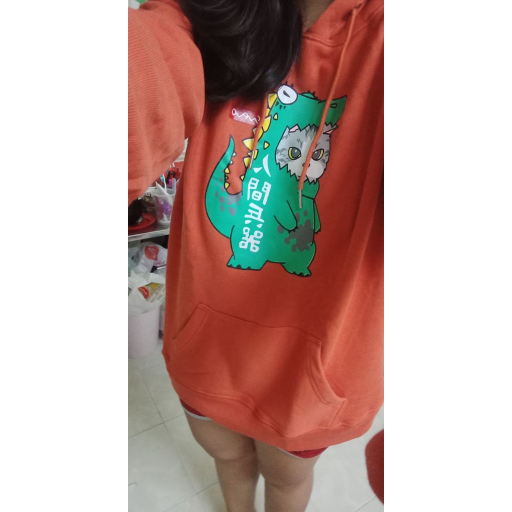 Áo Hoodie nam nữ màu cam cà rốt khủng long xanh siêu cute