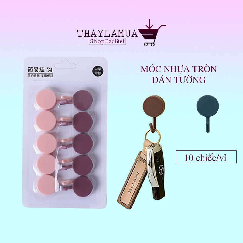 [Vỉ 10 chiếc] Móc dán tường tròn nhựa ABS siêu dính nhiều màu sắc