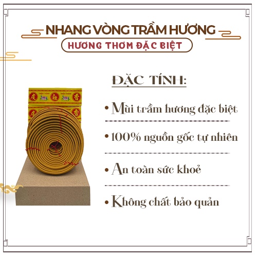 Nhang Vòng Trầm Hương Đặc Biệt Hộp Vàng Thơm 24 Giờ  - Hộp 10 Cuốn Nhang Vòng