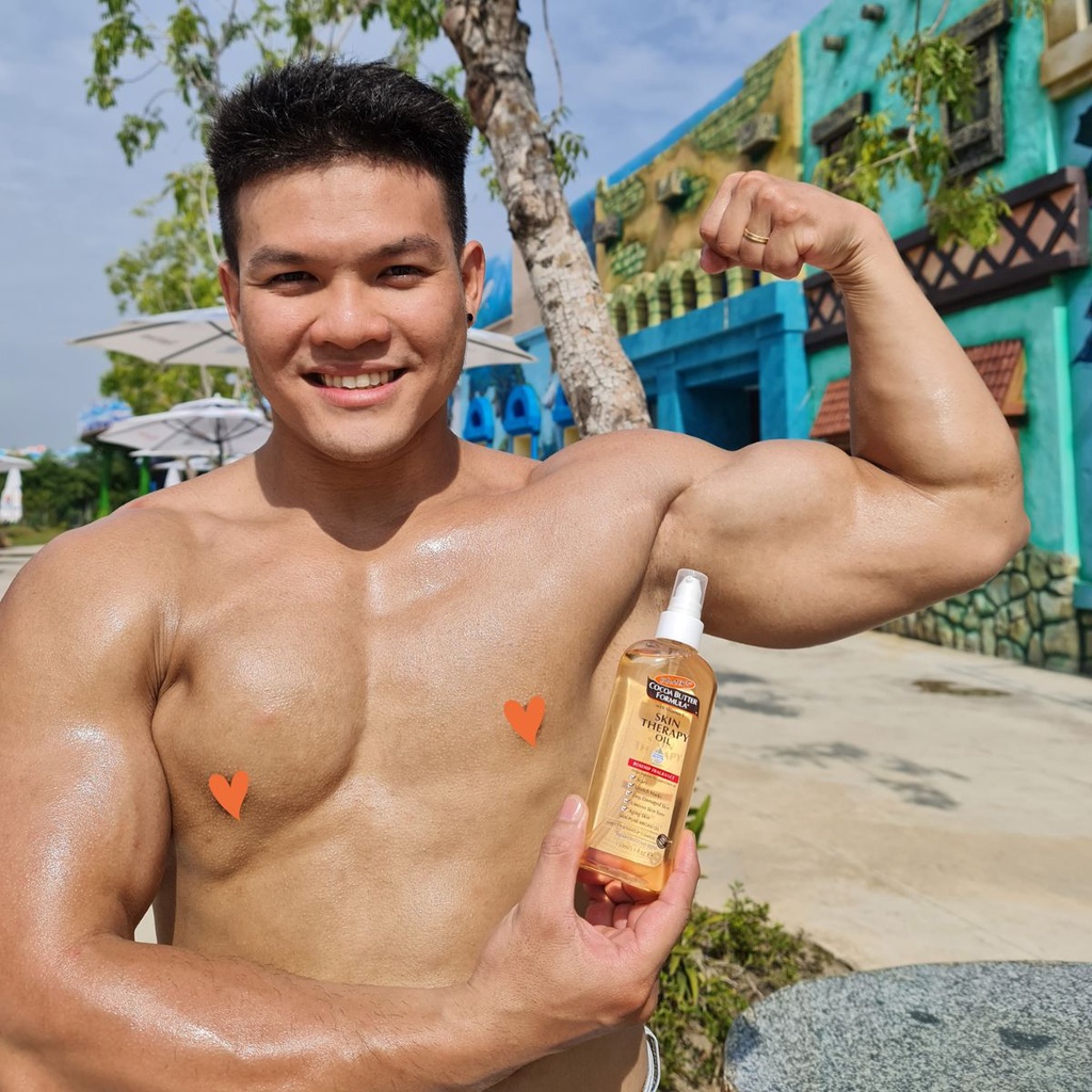 COMBO Săn chắc da cơ thể chuyên dành cho người tập gym Palmer's (Lotion tập gym 250ml và Dầu massage toàn thân 150ml)