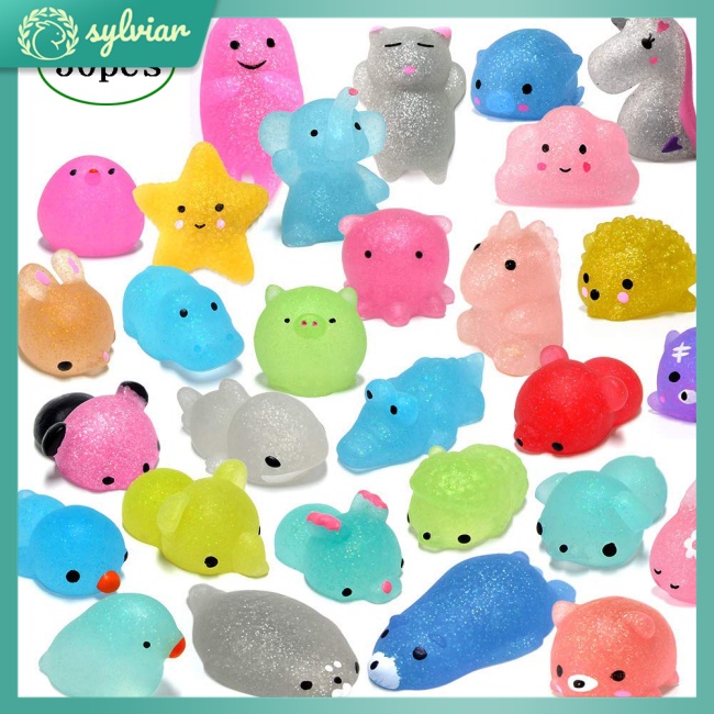 [sylviar] Set 30 Đồ Chơi Mochi Mini Hình Động Vật Lấp Lánh Để Giảm Căng Thẳng Cho Bé