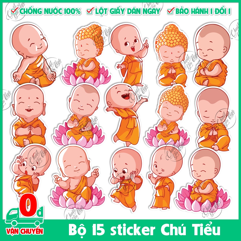 Bộ sticker 15 CHÚ TIỂU dễ thương hình dán trang trí điện thoại laptop nón bảo hiểm chất liệu chống thấm nước