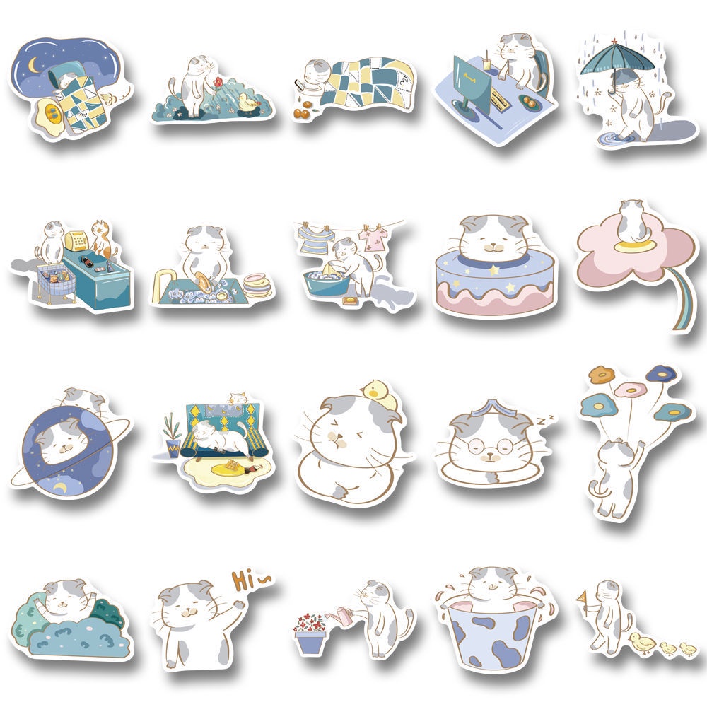Bộ 40 Miếng Dán Trang Trí Điện Thoại/Máy Tính Hình Chú Mèo Mập Vui Nhộn Dễ Thương