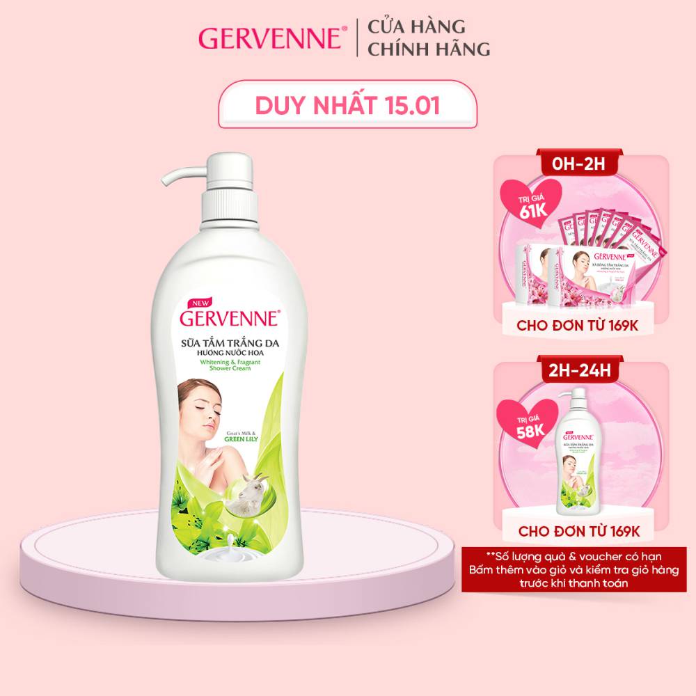 [Mã COSBDAG5 giảm 8% đơn 150k] Sữa tắm Trắng da Hương nước hoa Gervenne Green Lily 1200g