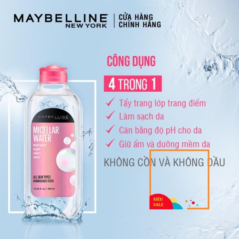 Nước Tẩy Trang Micellar Dưỡng Da Không Cồn 4 Trong 1 Maybelline New York Micellar Water 4-in-1 400ml