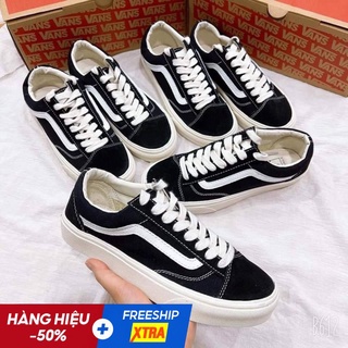 Giày Vans Old Skool cao cấp full bill box, Giày Sneaker dáng thể thao đen kẻ trắng nhung nỉ nam nữ, đế đúc chắc chắn D12