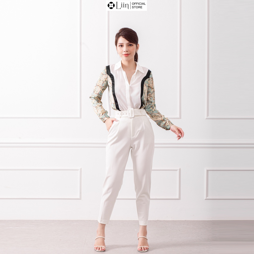 Quần Baggy Linbi màu trắng kèm đai kiểu dáng công sở thanh lịch liin clothing Q3197