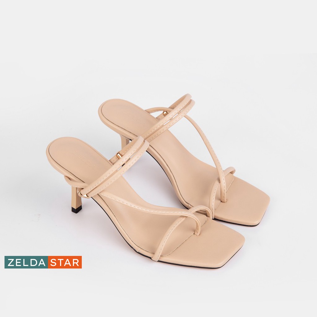 Giày Sandal Zelda Star mũi vuông gót 7cm phối dây chéo - SN011820