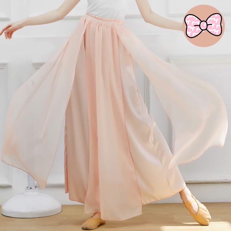 Quần ống rộng múa cổ trang Trung Quốc phối màu 4 tà trước sau