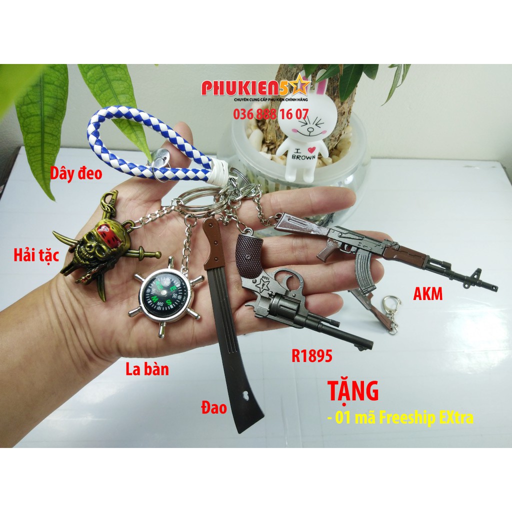 Combo 6 món Móc khóa Pubg R1895 / La bàn / Hải tặc / Đao / AKM / Dây đeo - Hợp Kim Không gỉ - sơn tĩnh điện cực bền