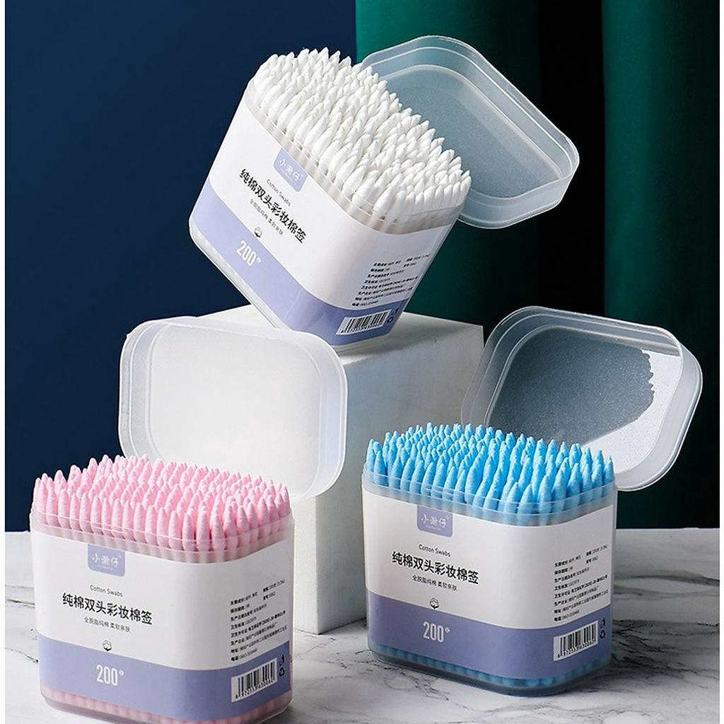Hộp 200 tăm bông 2 đầu vệ sinh tai, mũi - kháng khuẩn, mềm mịn