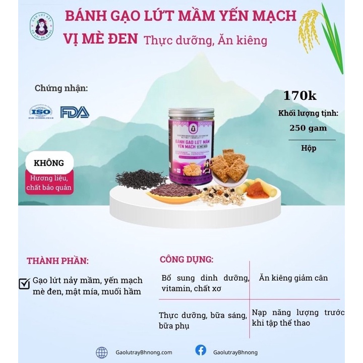 Bánh mầm gạo lứt bhnong yến mạch vị mè đen