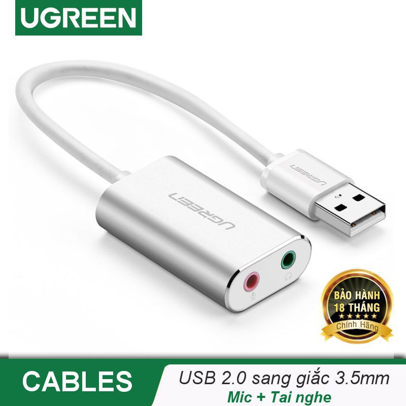 Cáp USB 2.0 ra loa và Míc 3.5mm bọc nhôm chính hãng Ugreen 30801 US128