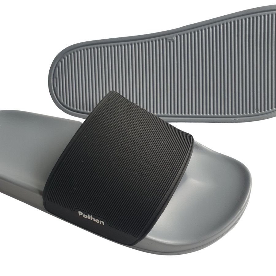 Dép nam nữ quai ngang slipper Pathon PVC và đế PU xám quai đen Mẫu SD62