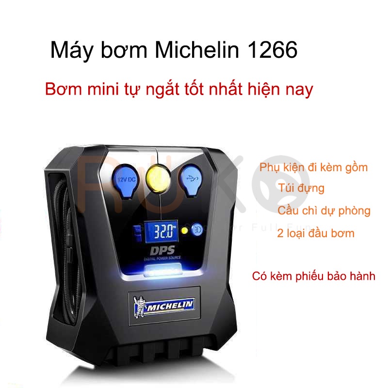 Máy bơm Michelin 1266 tự ngắt chuyên dùng bơm lốp xe hơi, xe máy, bơm bóng