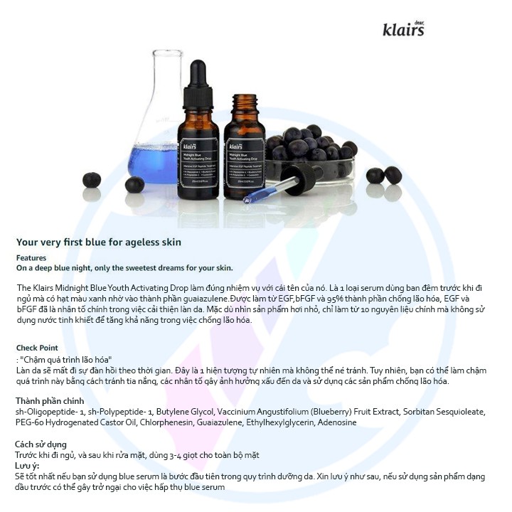 Tinh chất dưỡng da ban đêm Klairs Midnight Blue Youth Activating Drop