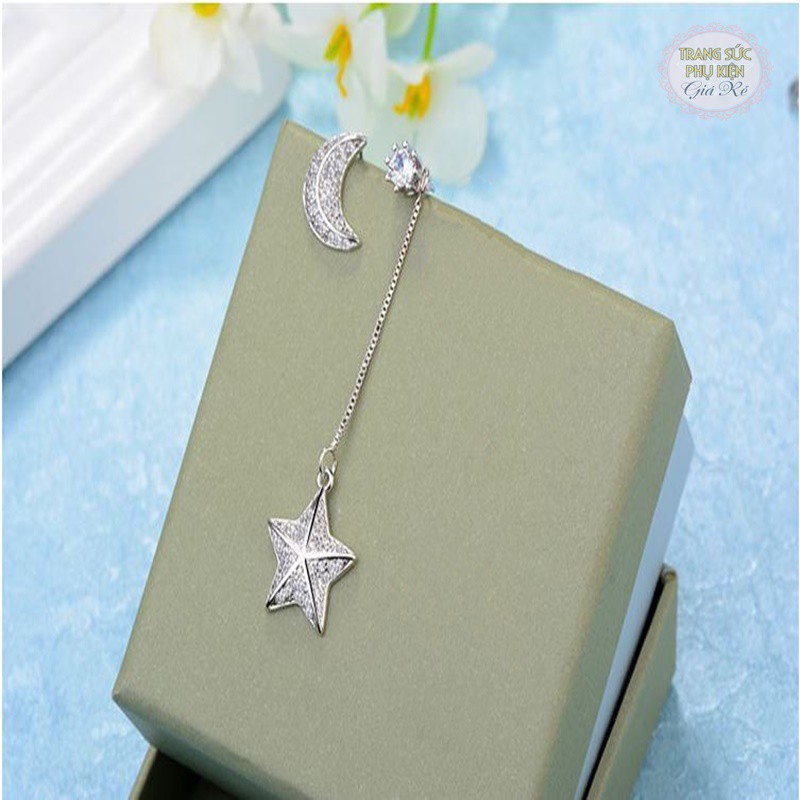 Bông tai thời trang Hàn Quốc trăng sao cách điệu HT140 bạc ý S925