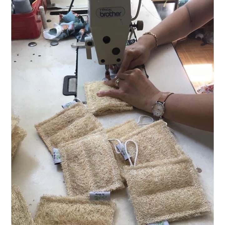 Combo xơ mướp bàn chải tre, bông tắm xơ mướp tẩy tế bào chết, xơ mướp tự nhiên không tẩy trắng