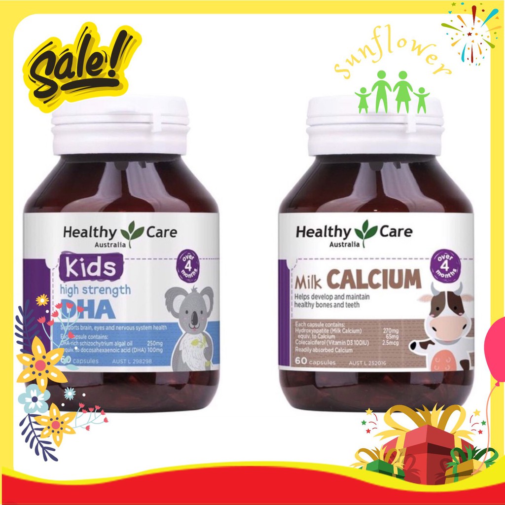 Viên bổ sung DHA - Canxi cho bé Healthy Care Kid’s High DHA 60 viên.