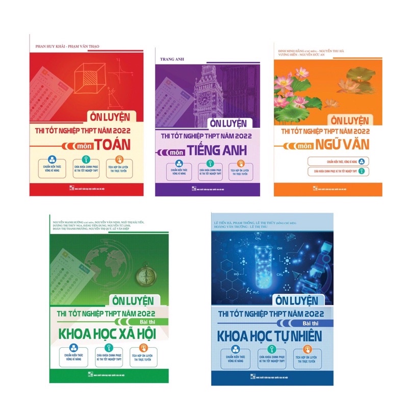 Sách - (Combo 5 cuốn) Ôn Luyện Thi Tốt Nghiệp THPT Năm 2022 Môn Toán - Văn - Anh - KHTN - KHXH