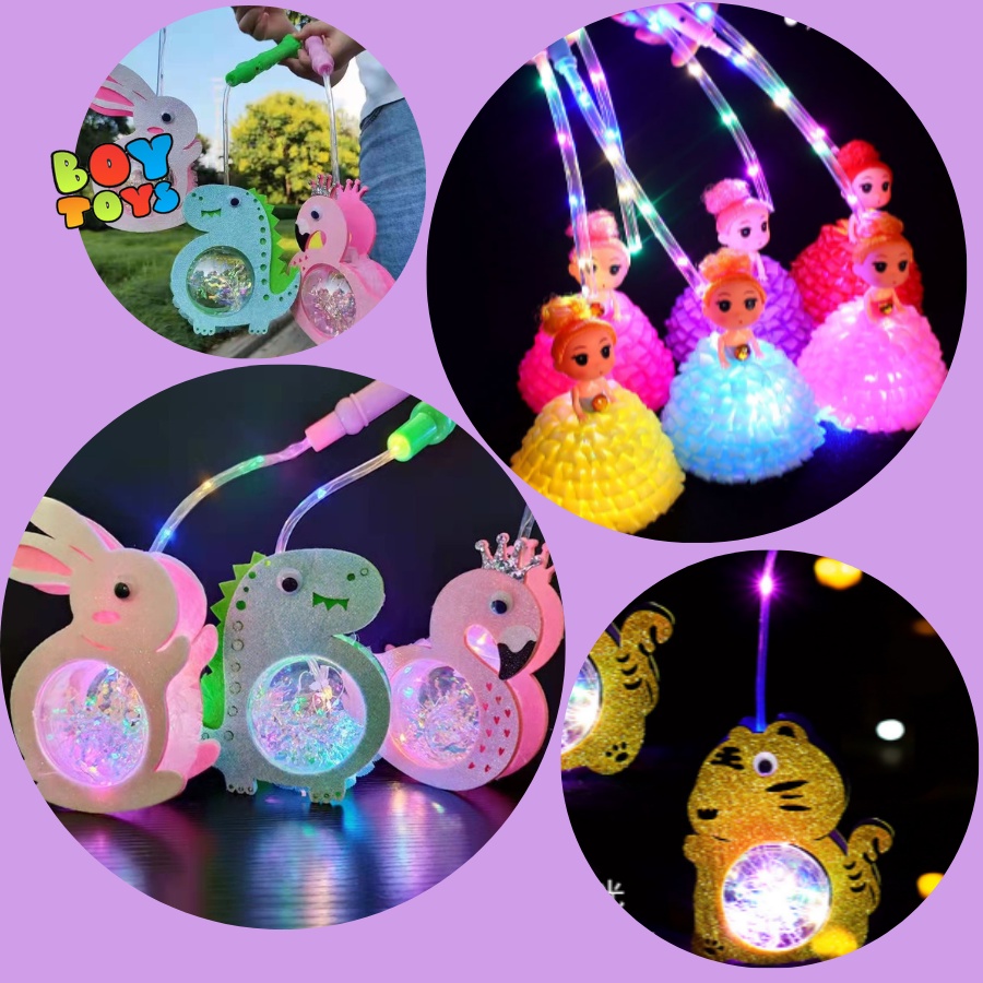 Đồ chơi đèn lồng phát sáng hình con vật, hình búp bê đáng yêu, đèn lồng trung thu có đèn 3 chế độ nháy cho bé