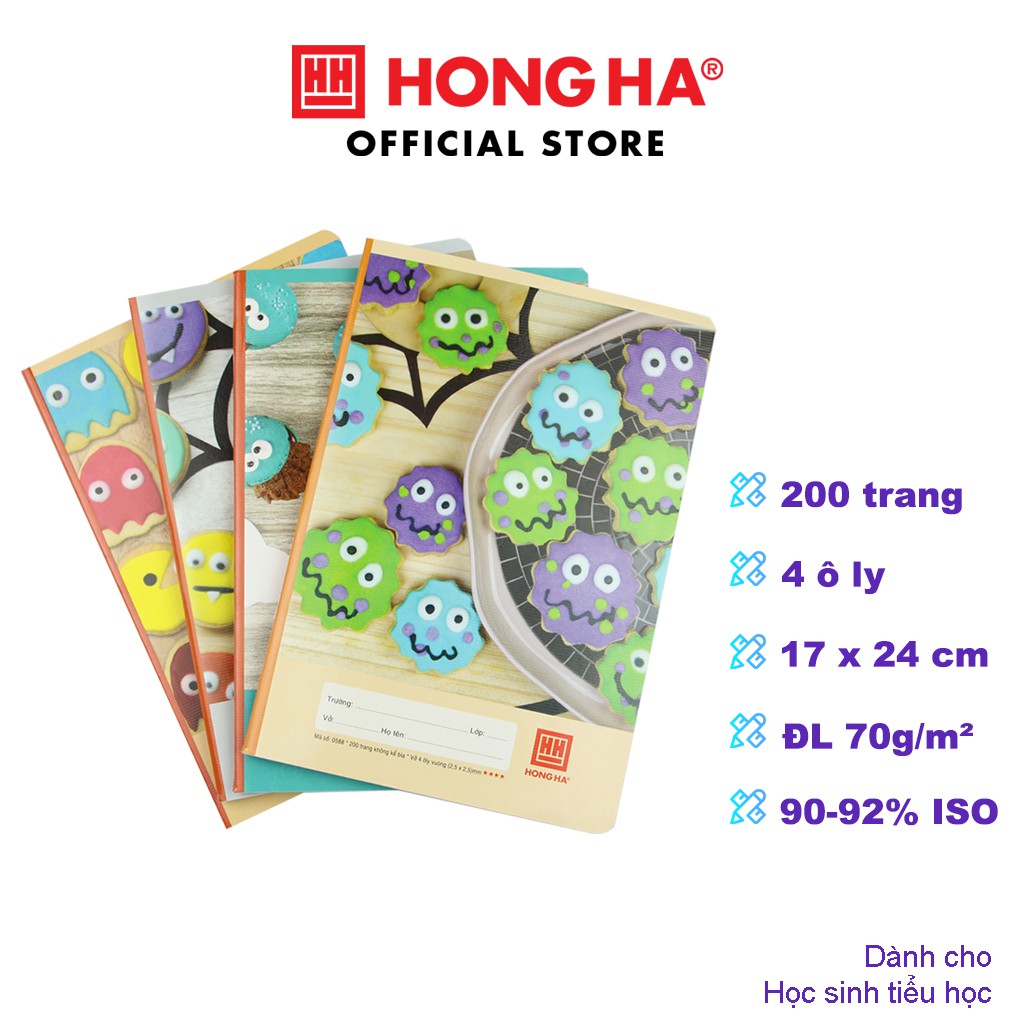 [Mã LIFEMALL995 giảm 10% đơn 99K] Vở học sinh 4 ô ly Hồng Hà 200 trang School Monster (0588)