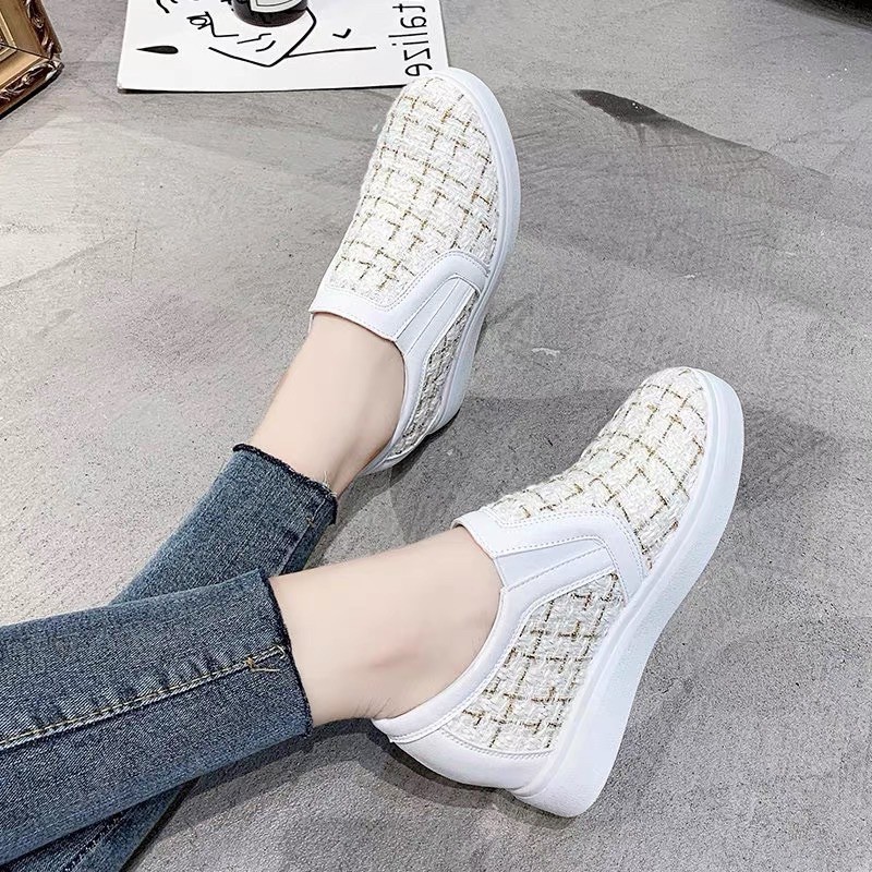 Giầy lười độn đế chất dạ tweed sang chảnh có đến size 40