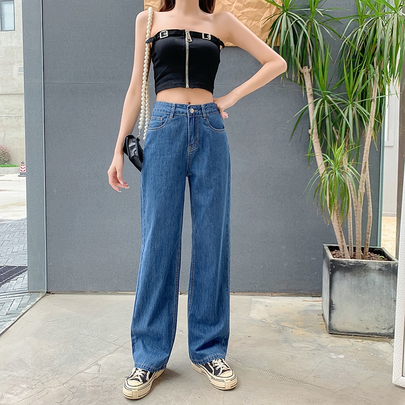 Quần jean ống rộng nữ ulzzang Hàn Quốc, Quần jean nữ lưng cao ống rộng cao cấp Q55 - Maoshop