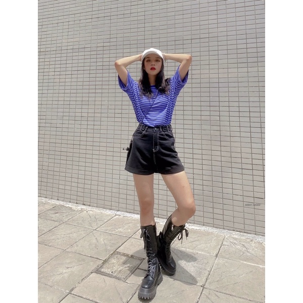 Quần short, quần short jeans đai khuy hai bên cạp 5902