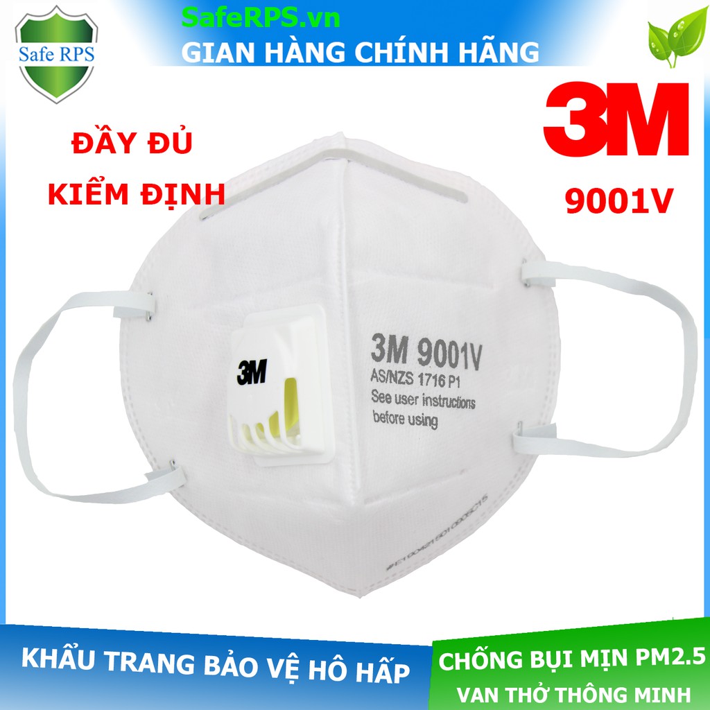 Khẩu trang 3M 9001V chống bụi siêu mịn Pm2.5 , có van thở , kháng khuẩn , chính hãng , màu trắng - Safe RPS