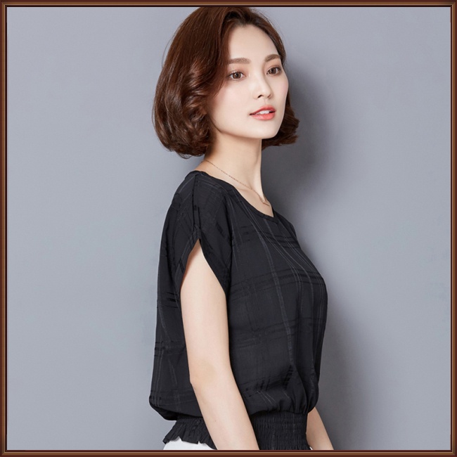 Áo Sơ Mi Chiffon Tay Cánh Dơi Dáng Rộng Họa Tiết Kẻ Sọc Thời Trang Mùa Hè Cho Nữ