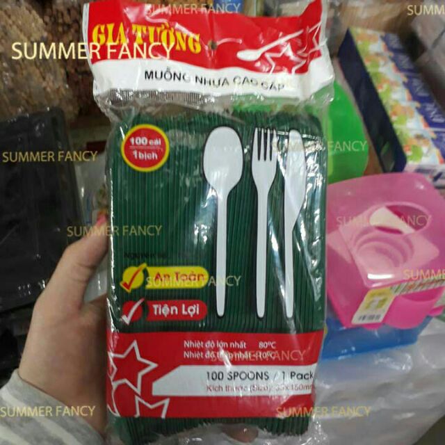 1000 muỗng nhựa dùng 1 lần GT vàng, đỏ, đen, trắng ăn xôi chè tiện lợi  - Plastic spoon