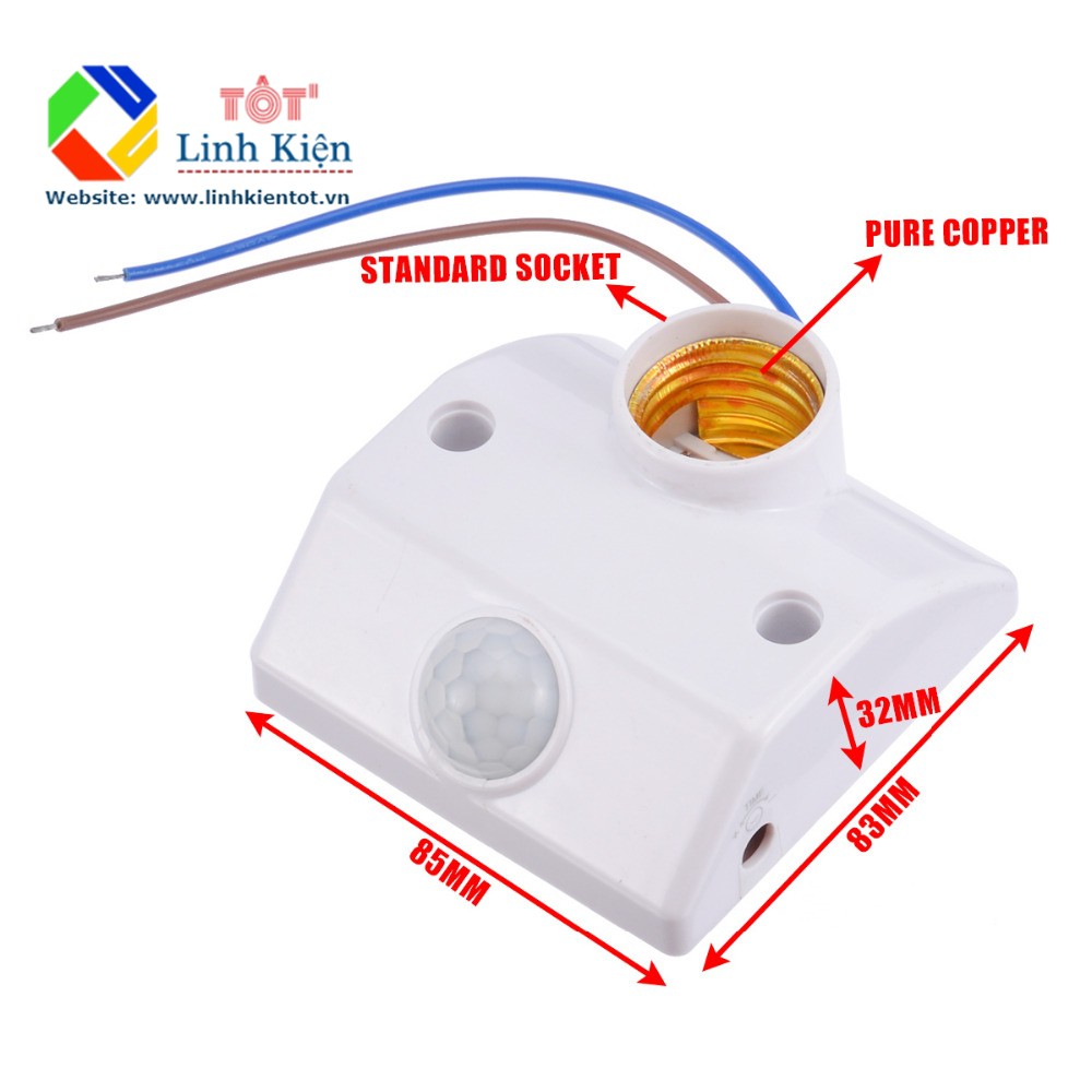Đui đèn cảm ứng chuyển động PIR, đui đèn cảm ứng hồng ngoại chân tròn E27