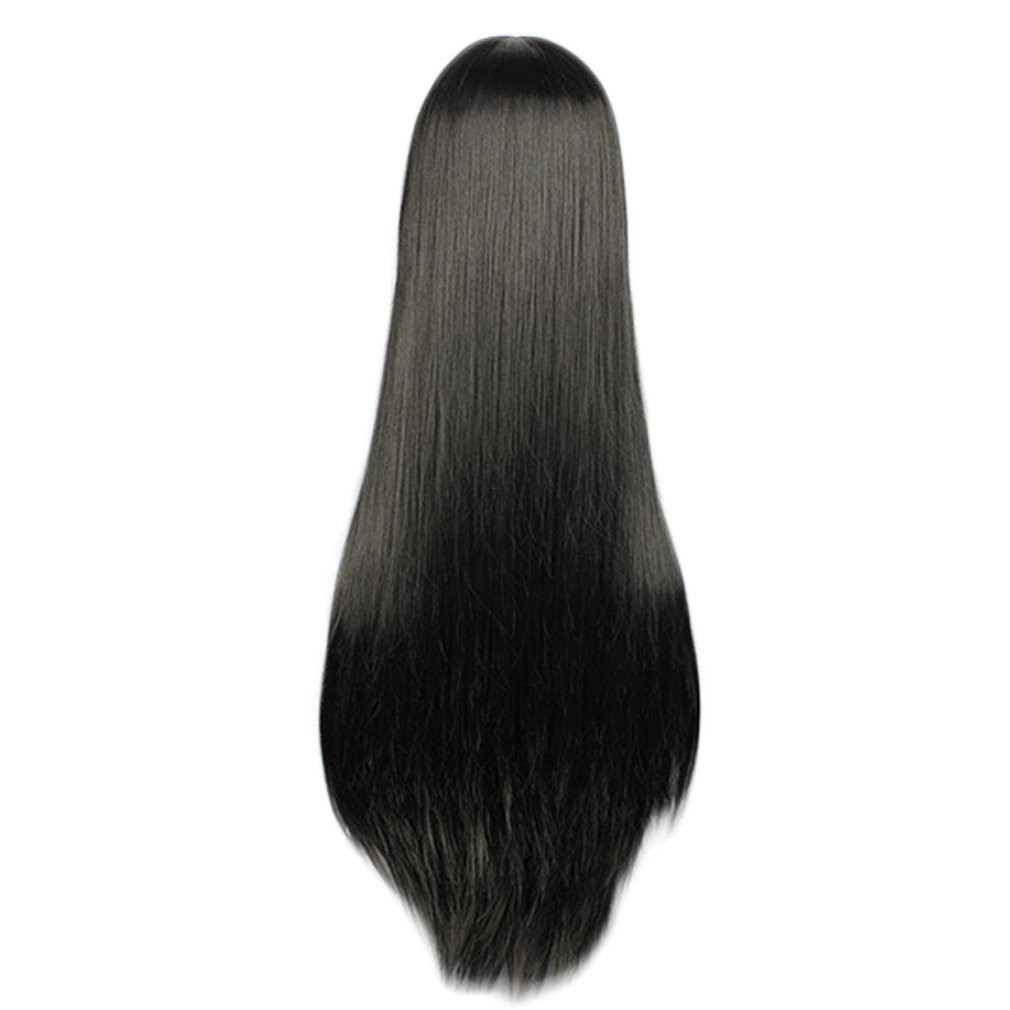 Bộ tóc giả đen duỗi thẳng với mái ngang duyên dáng và dễ thương cho nữ hóa trang Kikyo