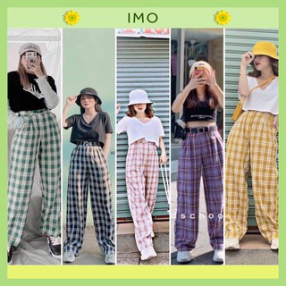 Quần kẻ caro ullzang ống rộng nữ 7 màu - IMOstore