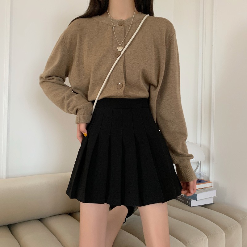 Chân váy chữ A lưng cao thiết kế kiểu xếp ly thời trang phong cách Hàn Quốc | BigBuy360 - bigbuy360.vn