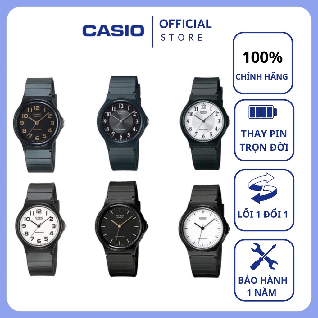 Đồng hồ nam nữ Casio chính hãng mặt tròn chống nước 3ATM, dây nhựa - đồng hồ MQ24