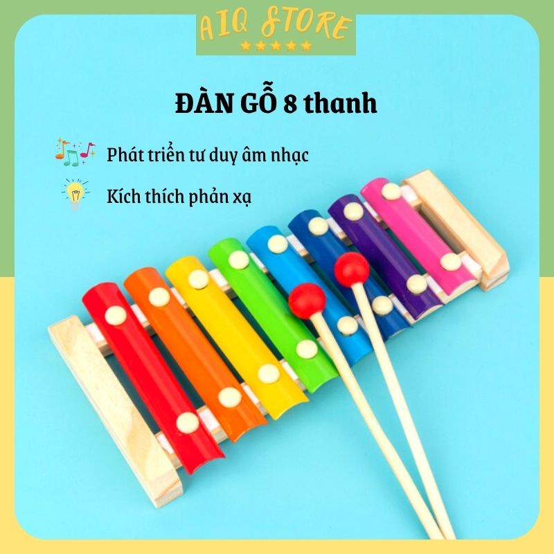 Đàn gỗ 8 thanh nhiều màu sắc cho bé phát triển khả năng cảm thụ âm nhạc, màu sắc - giáo dục trí tuệ sớm AIQ