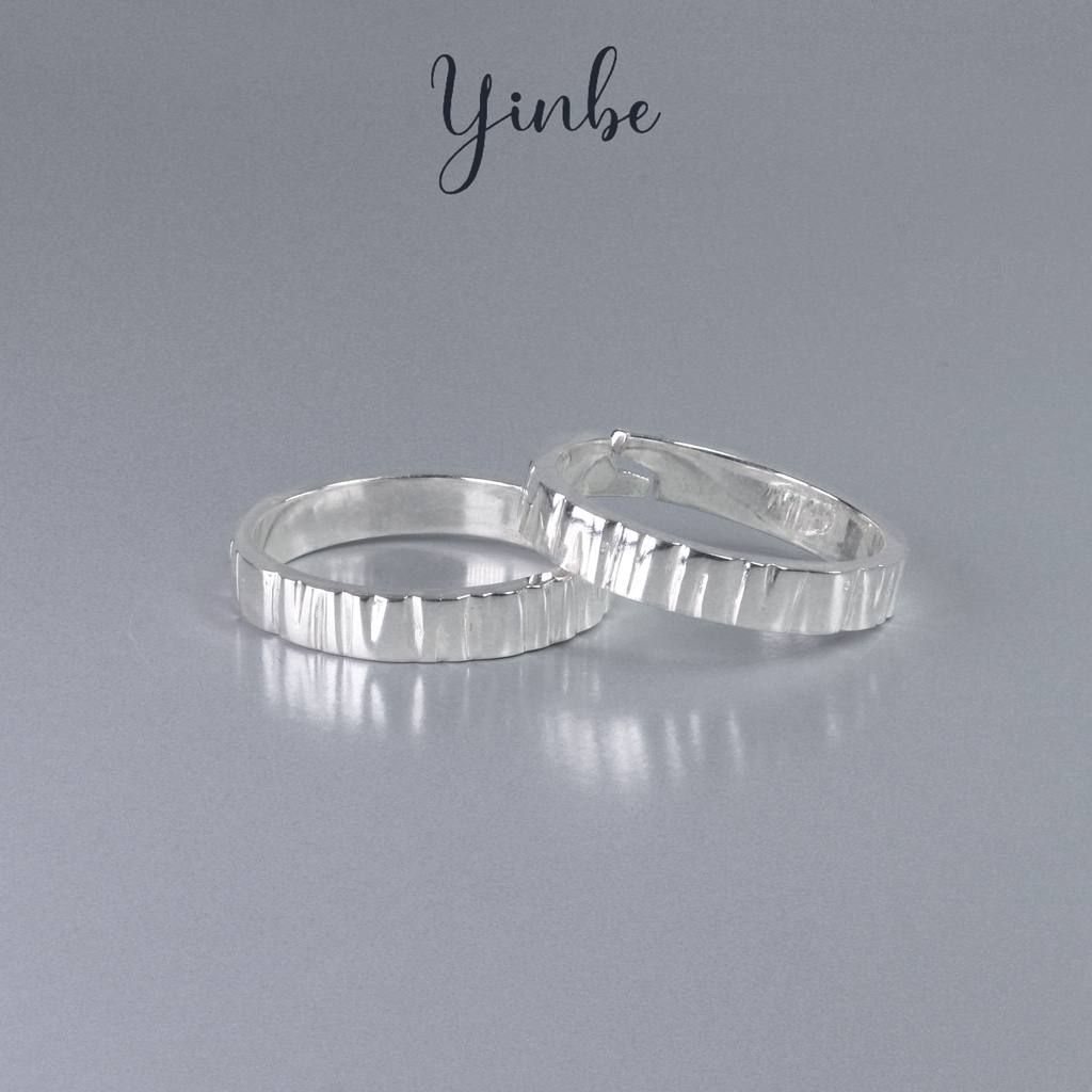 Nhẫn Bạc Trơn Nam Nữ, Nhẫn Mặt Sọc Vân Gỗ Freesize Yinbe Sliver YR055
