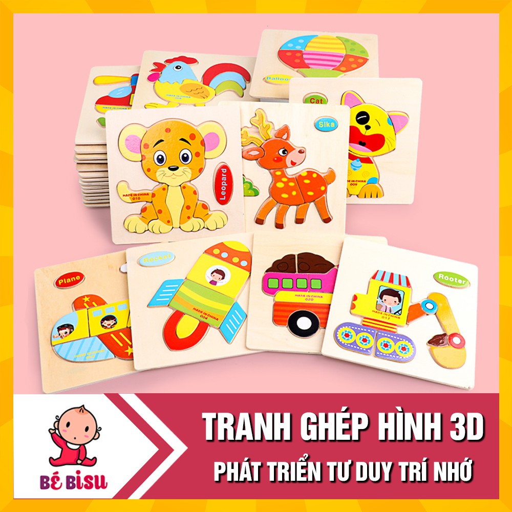 Combo 10 Tranh ghép gỗ nổi 3D phát triển tư duy cho bé