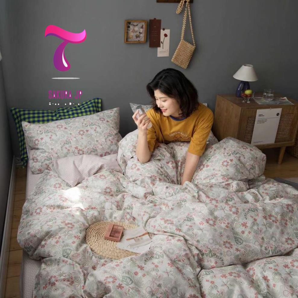 HÀNG MỚI- Bộ Chăn Ga Gối Đệm Cotton Hàn Quốc Vintage Cúc Hoa Tàn Phai - Ga Gối Cotton Lụa