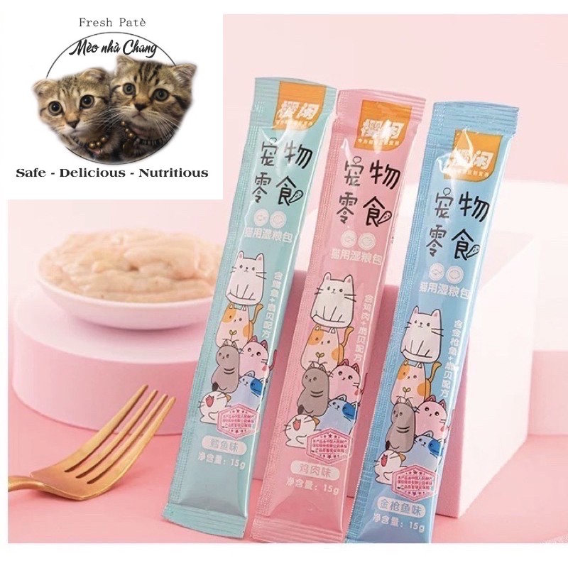 Combo 100 Thanh Súp Pate Thưởng Cho Chó Mèo Cưng Hiệu Cherry Blossom Shizuka 15 Gram